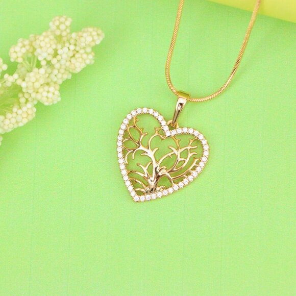 "Rose Gold Heart Pendant with Tree of Life Design and Crystal Border, XPPT1480 - Picture 10 of 12